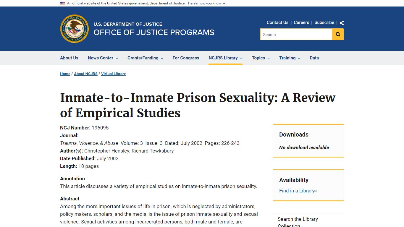 Inmate-to-Inmate Prison Sexuality: A Review of Empirical Studies